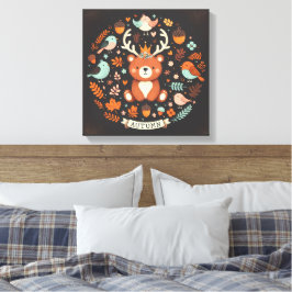 Cute Boho Höstbjörn Utandningsvägg Decal Canvastryck