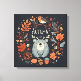 Cute Boho Höstbjörn Utandningsvägg Decal Canvastryck