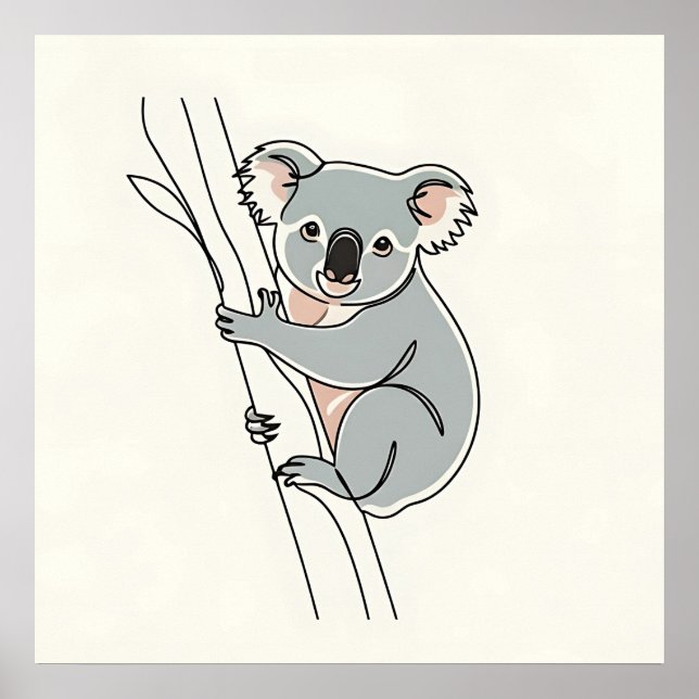 Cute Boho Koala Line Art Poster (Framsidan)