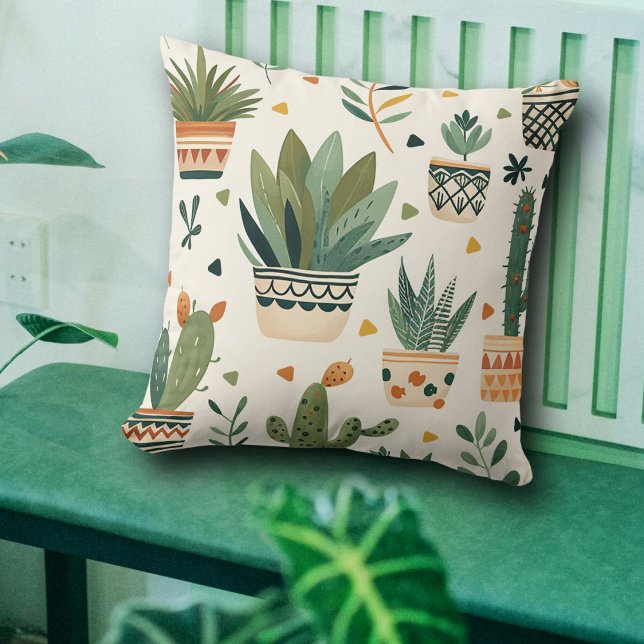 Cute Boho-krukväxter Mönster utomhus Kudde (Skapare uppladdad)