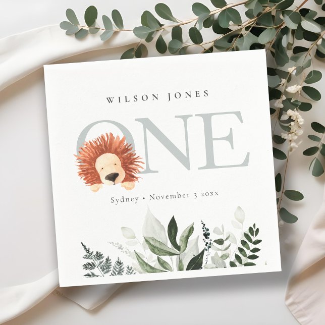 Cute Boho Lejon Foliage 1:a första Födelsedagsfest Pappersservett (Skapare uppladdad)