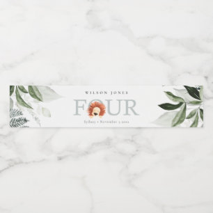 Cute Boho Lejon Foliage 4:e fjärde Födelsedagsfest Vattenflaska Etikett