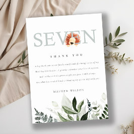 Cute Boho Lejon Foliage 7:e Sjunde födelsedagen Tack Kort