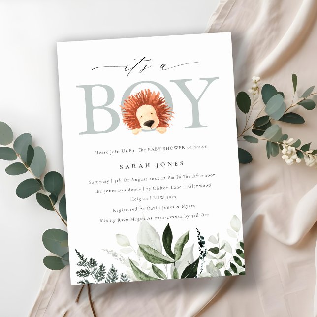 Cute Boho Lejon Foliage Det är Boy Baby Shower Inb Tack Kort (Skapare uppladdad)