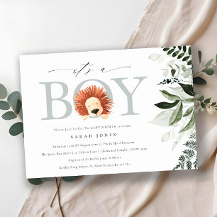Cute Boho Lejon Foliage Det är Boy Baby Shower Inb Tack Kort