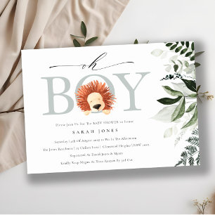 Cute Boho Lejon Foliage Oh Boy Baby Shower Inbjuda Tack Kort