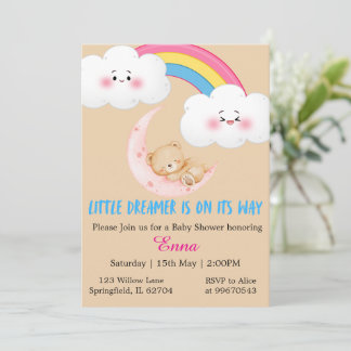 Cute Boho Little Dreamer Baby Shower Invitation Kort