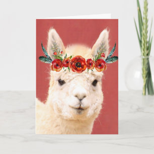 Cute Boho Llama Birthday Kort