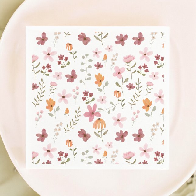 Cute boho meadow Little wildblomma möhippa Pappersservett (Cute boho meadow little wildflower bridal shower napkins)