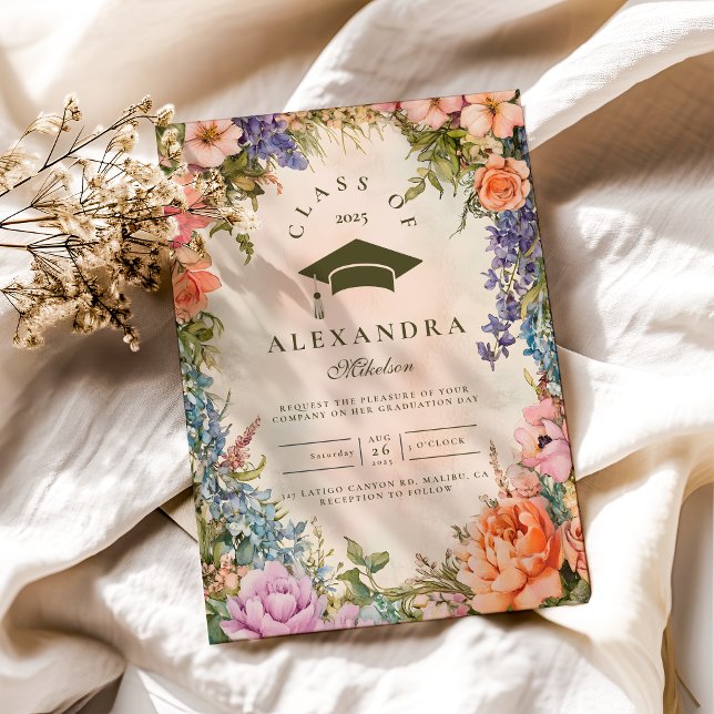Cute Boho Meadow Orange WildblomGraduatio Inbjudningar (Skapare uppladdad)
