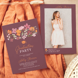 Cute boho meadow orange wildblomma studenten inbjudningar