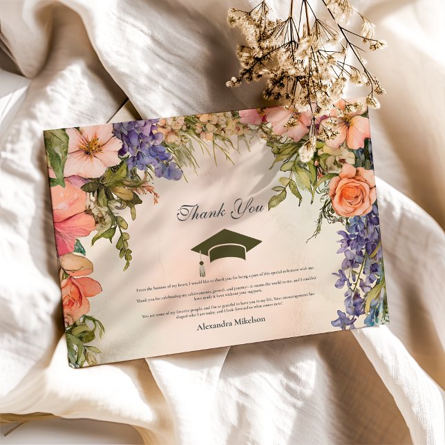 Cute Boho Meadow Orange Wildblomma Studenten Tack Kort (Skapare uppladdad)