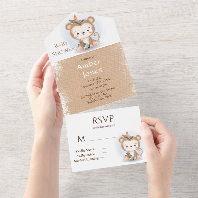 Cute Boho Monkey Baby Shower (Tearaway)