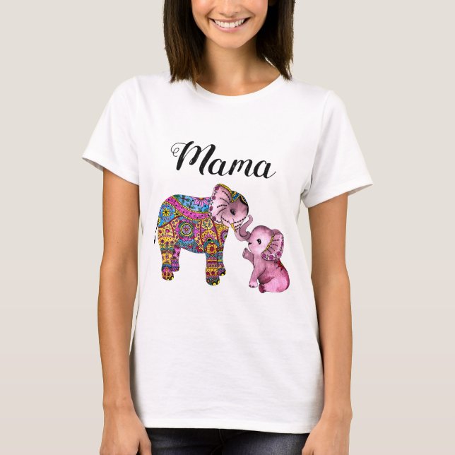 Cute Boho Mor och Baby Elephants New mamma T Shirt (Framsida)