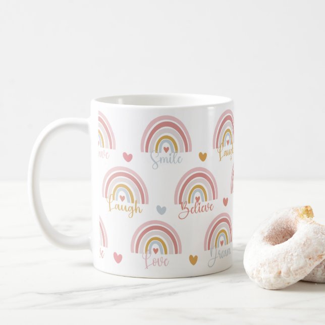 Cute boho multifärgad rosa rainbow mugg (Med munk)