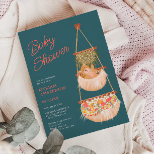 Cute boho nalle könsneutral babydusch inbjudningar