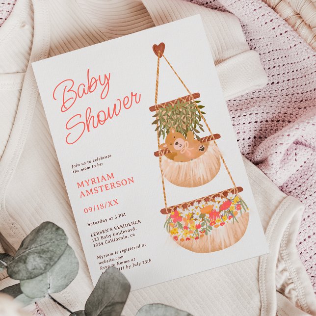 Cute boho nalle könsneutral babydusch inbjudningar (Cute boho teddy bear gender neutral baby shower invitation)