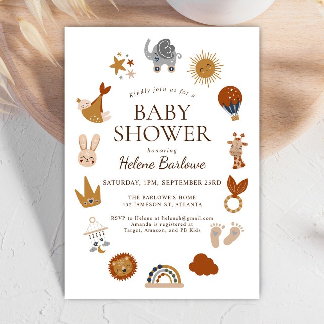 Cute Boho Neutral Baby Shower Inbjudningar (Cute Boho Gender Neutral Baby Shower Invitation)