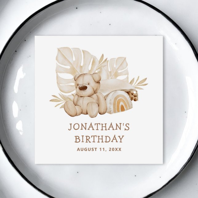 Cute Boho Neutralt Nalle. Barns födelsedag Party Pappersservett (Skapare uppladdad)