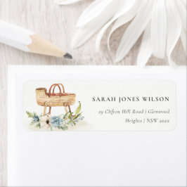 Cute Boho Nursery Blue Blommigt Bassinet Adress Returadress Etikett