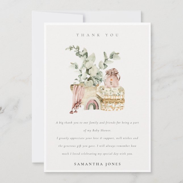 Cute Boho  Nursery Foliage Girl Baby Shower Tack Kort (Framsida)