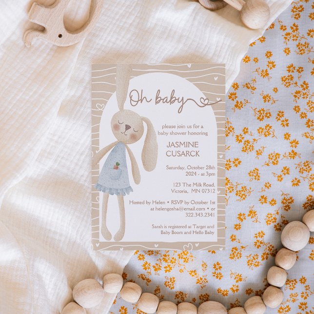 Cute Boho Oh Baby Bunny Hearts Baby Shower Inbjudningar (Skapare uppladdad)