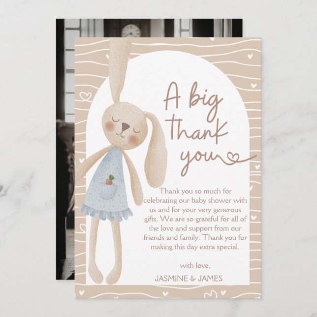 Cute Boho Oh Baby Bunny Hearts Baby Shower Tack Kort (Fram/baksida)