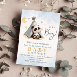 Cute Boho Panda i Tält Baby Shower Inbjudningar