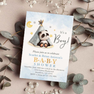 Cute Boho Panda i Tält Baby Shower Inbjudningar