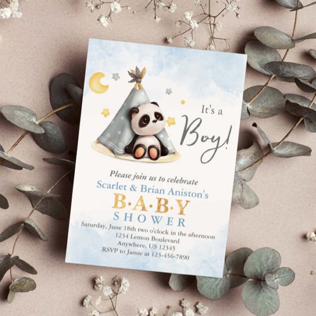 Cute Boho Panda i Tält Baby Shower Inbjudningar (Skapare uppladdad)