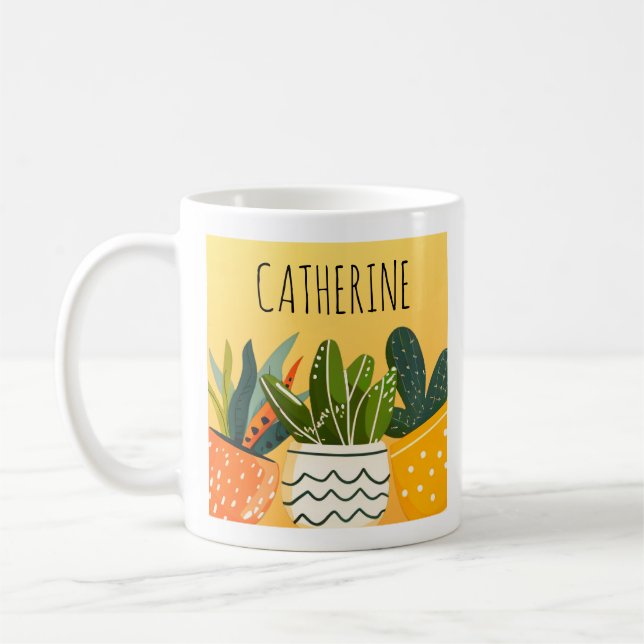 Cute Boho Poted Plants Personlig Plant Älskare Kaffemugg (Vänster)