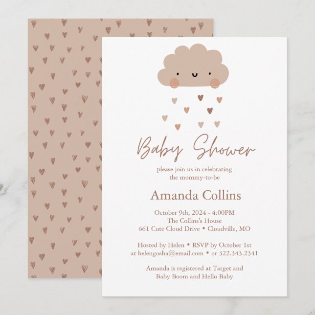 Cute Boho Rain Cloud Baby Shower Inbjudningar (Fram/baksida)