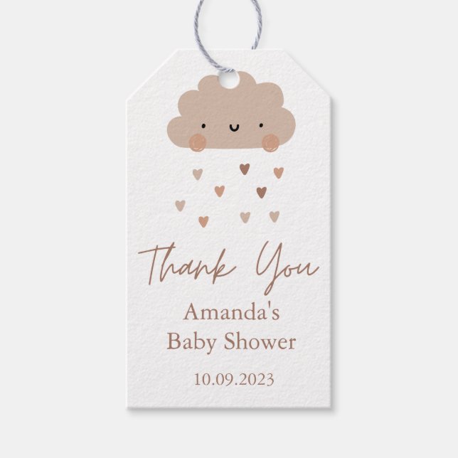 Cute Boho Rain Cloud Baby Shower Presentetikett (Framsidan)