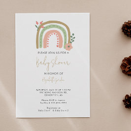 Cute Boho Rainbow Baby Shower Flowers Earth Tones Inbjudningar