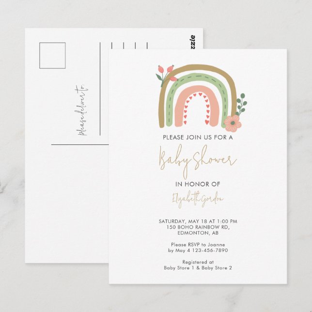 Cute Boho Rainbow Baby Shower Flowers Earth Tones Vykort (Fram/baksida)