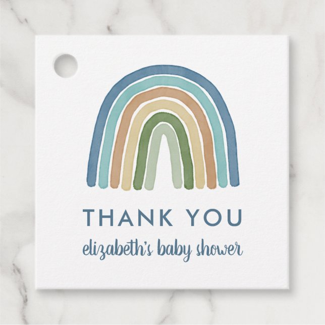 Cute Boho Rainbow Baby Shower Tack Blue Gåvor Etiketter (Framsida)