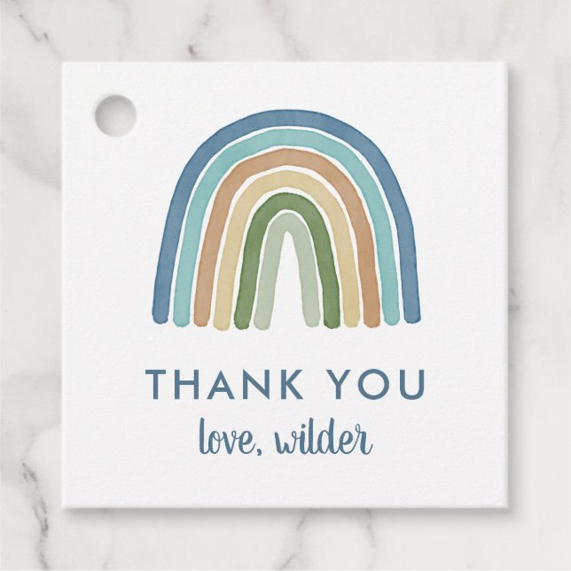 Cute Boho Rainbow Birthday Namn Tack Blue Gåvor Etiketter (Framsida)