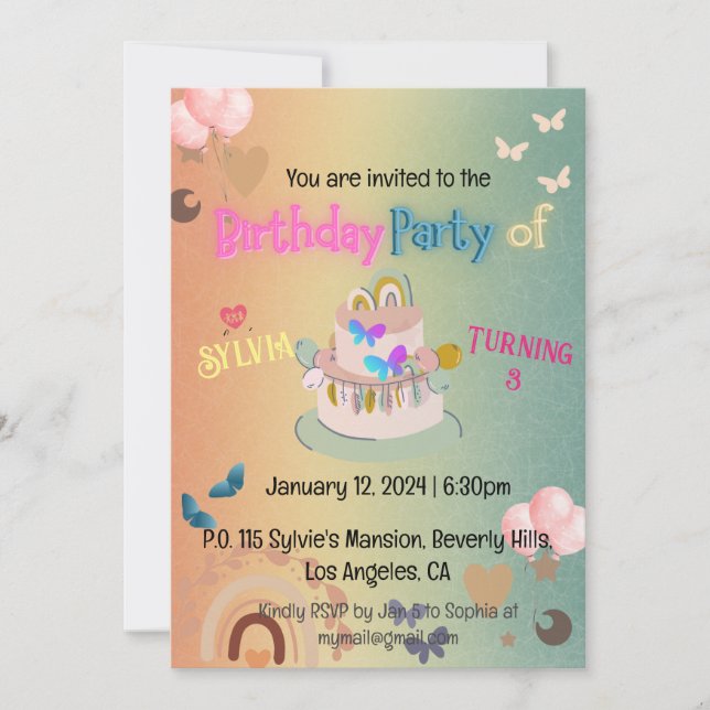 Cute Boho Rainbow Gradient Birthday Inbjudningar (Framsida)