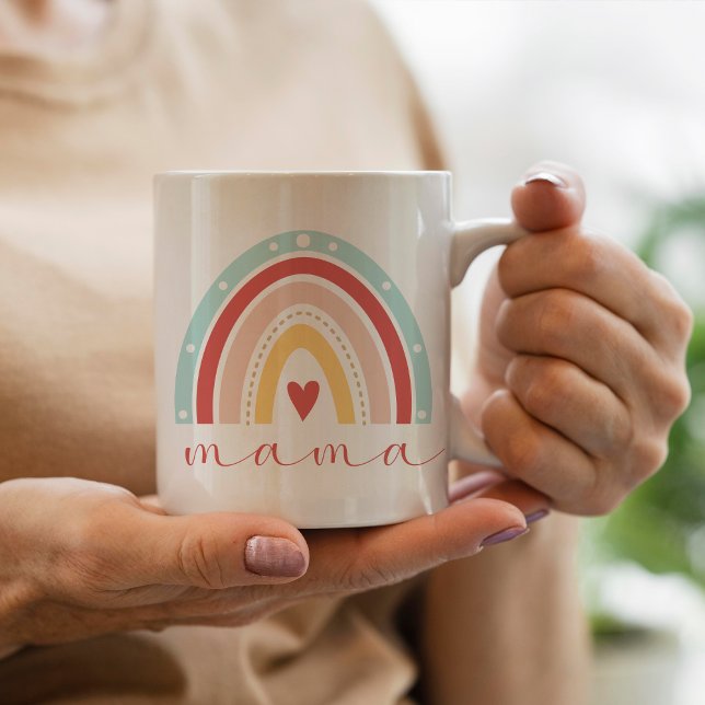 Cute Boho Rainbow Heart Mamma Mamma Mors dag Kaffemugg (Skapare uppladdad)