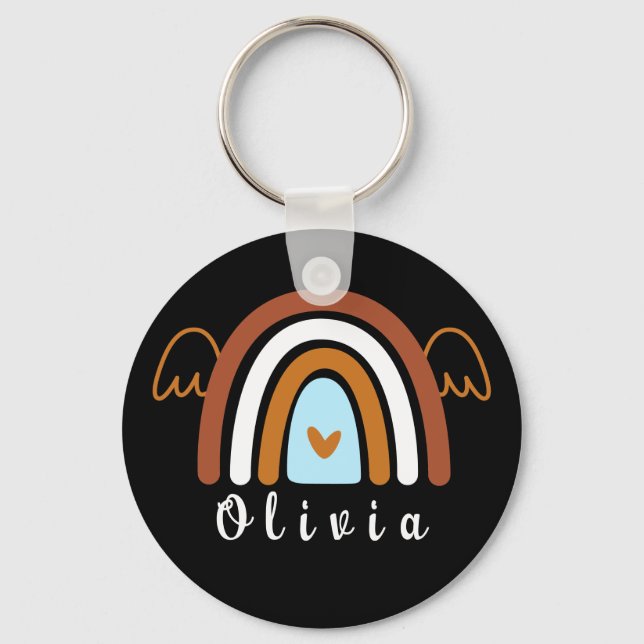 Cute Boho Rainbow med Personlig Namn Nyckelring (Framsida)