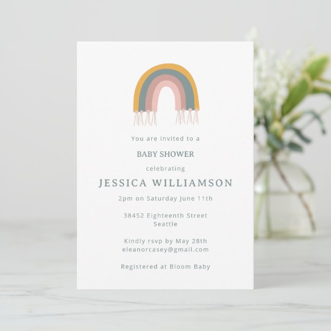 Cute Boho Rainbow Minimalist Baby Shower Inbjudningar (Stående Fram)