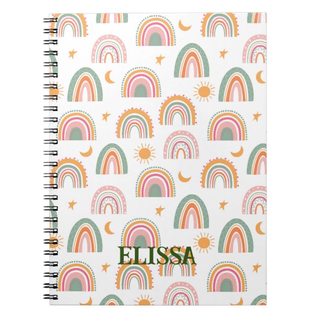 Cute Boho Rainbow Mönster Namn Personlig Anteckningsbok (Framsidan)