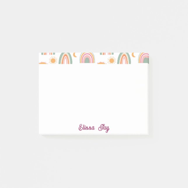 Cute Boho Rainbow Mönster Namn Personlig Post-it Block (Framsida)