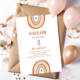 Cute Boho Rainbow Peach Birthday Inbjudningar