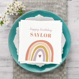 Cute Boho Rainbow Peach Birthday Pappersservett