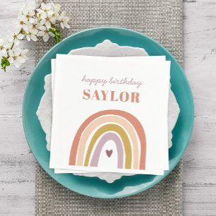 Cute Boho Rainbow Peach  Birthday Pappersservett