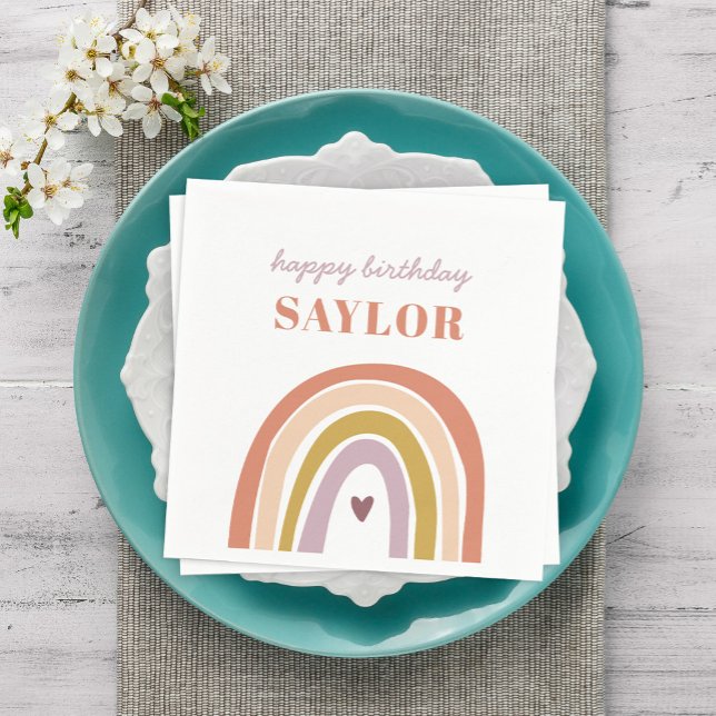 Cute Boho Rainbow Peach  Birthday Pappersservett (Skapare uppladdad)