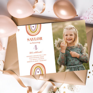 Cute Boho Rainbow Peach Photo Birthday Inbjudningar