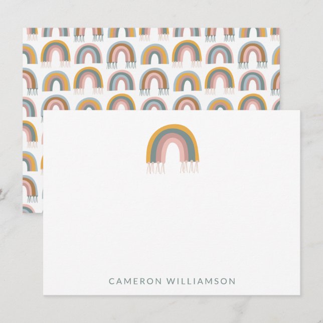 Cute Boho Rainbow Personlig Baby och Kids Anteckningskort (Fram/baksida)