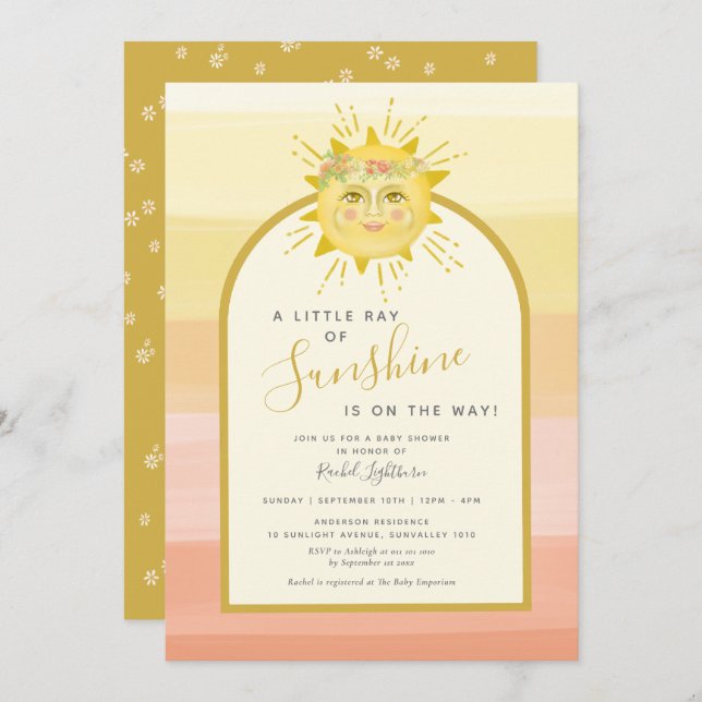 Cute Boho Rainbow Ray of Sunshine Baby Shower Inbjudningar (Fram/baksida)